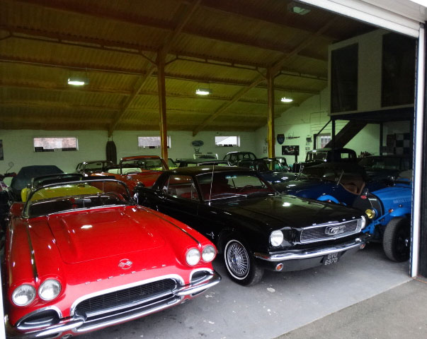 vintage cars in storage